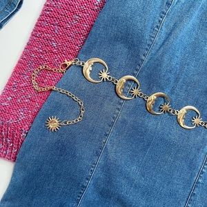 Gold Metal Celestial Sun Moon Belt Vintage Inspired Whimsy Boho Cottagecore